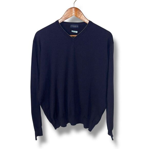 Navy Peter Millar Excursionist Flex Merino Wool V-Neck Sweater M - Picture 1 of 6